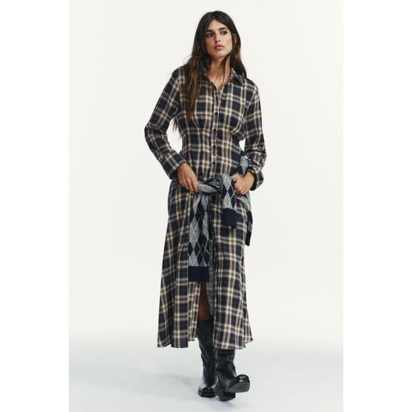 ZARA PLAID PLEATED MIDI DRESS - Picture 2 of 9